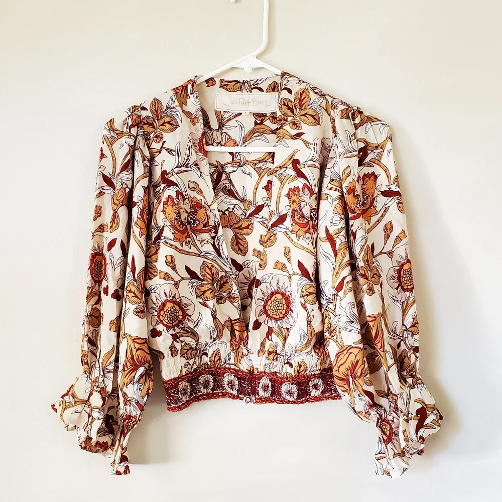 Jen's Pirate Booty Floral Crop Top - Cream and Red - Picture 3 of 5
